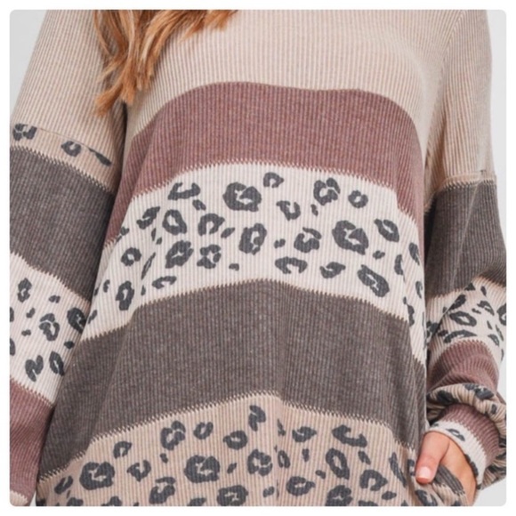 🤎LAST1️⃣🤎New Adorable Color Block Leopard Print Rib Knit Dress - Picture 7 of 8